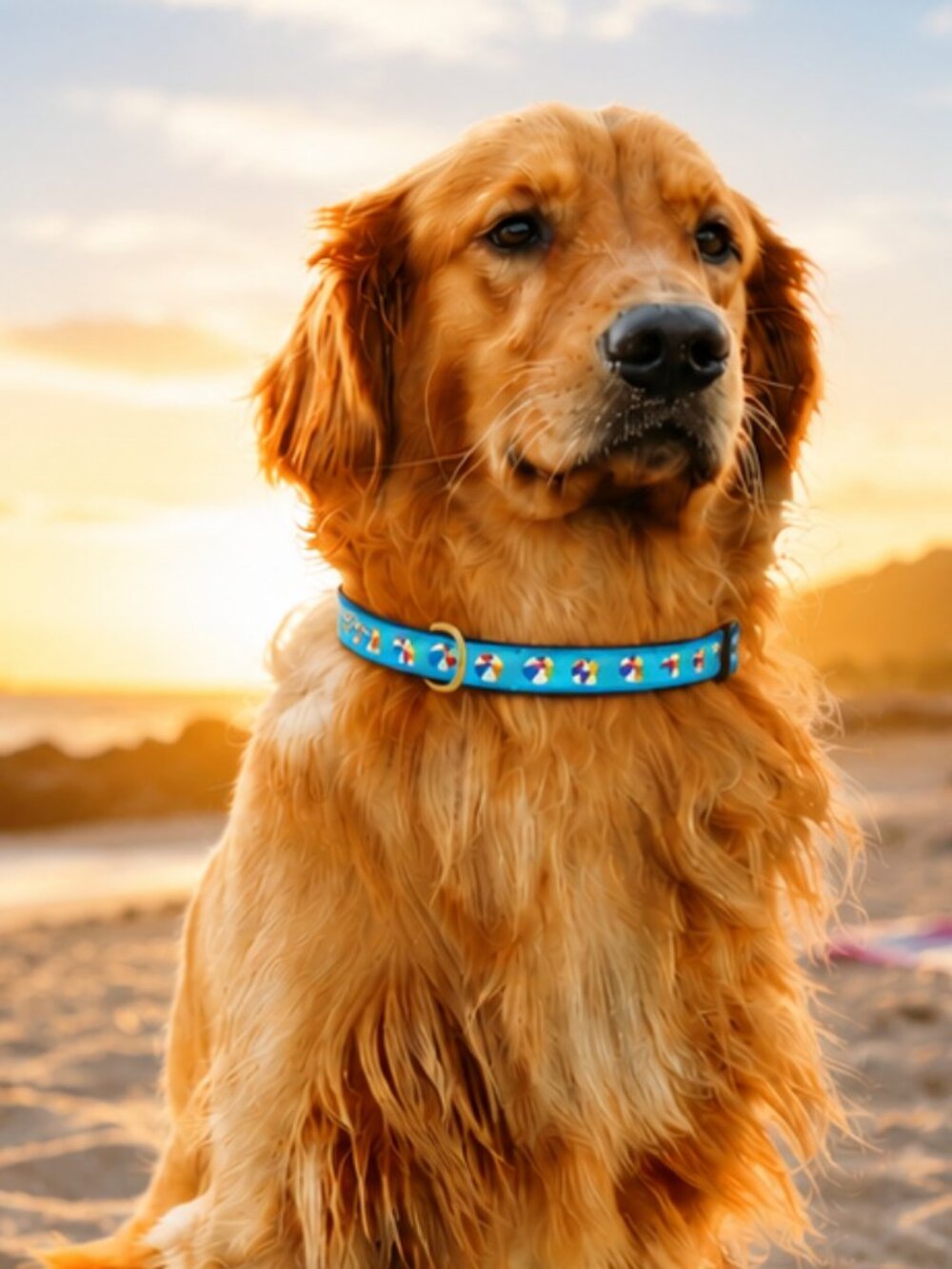 Colorful Beach Balls Premium Ribbon Dog Collar by Up Country Sizes XS, S & M